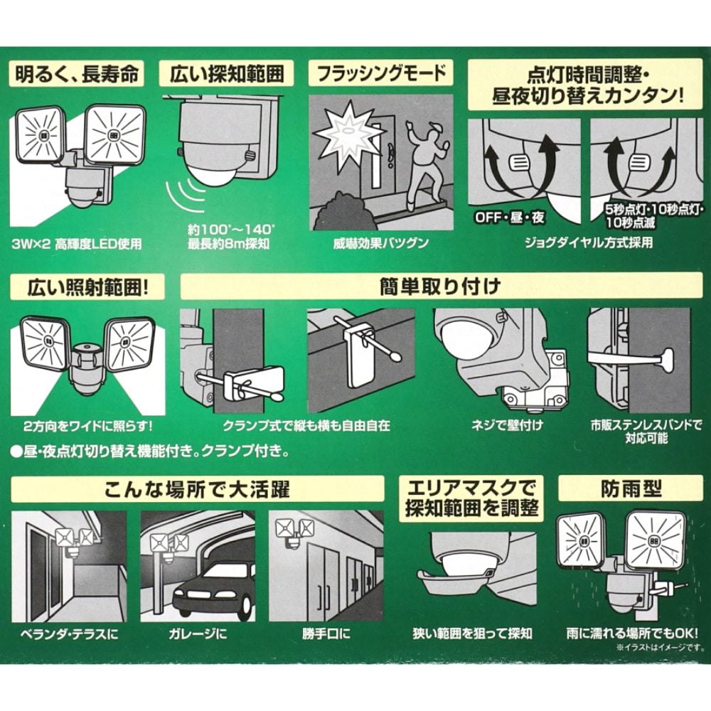 LIFELEX ３Ｗ乾電池式ＬＥＤ　センサーライト２灯タイプ ２灯タイプ