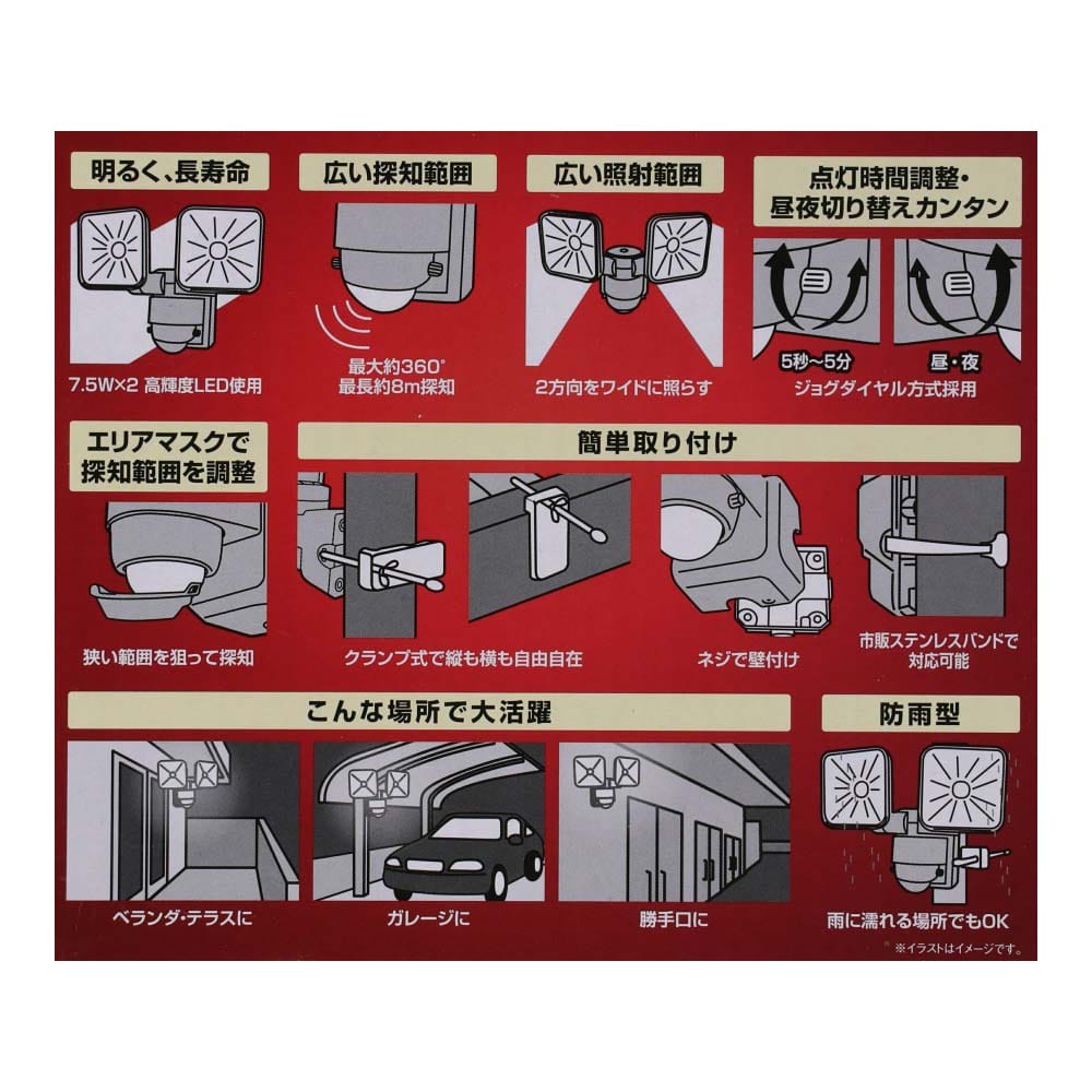 LIFELEX ７．５Ｗコンセント式センサーライト２灯タイプ　ＬＳＬ１０－９９９８　ＡＣ ２灯タイプ