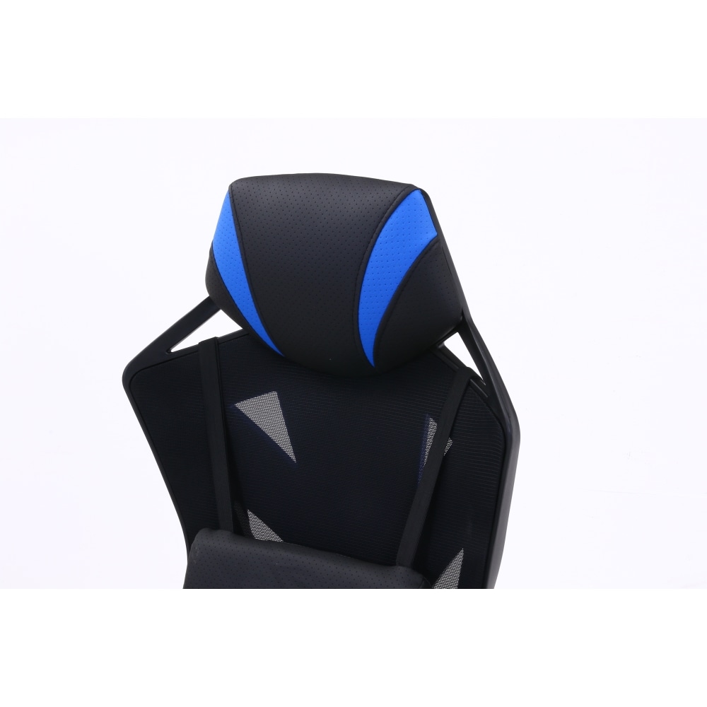 【アウトレット】不二貿易 メッシュゲーミングチェア レイズブルー フットレスト付  回転式 リクライニング   幅68.5cm 19430 Eスポーツ 組立式 ブルー