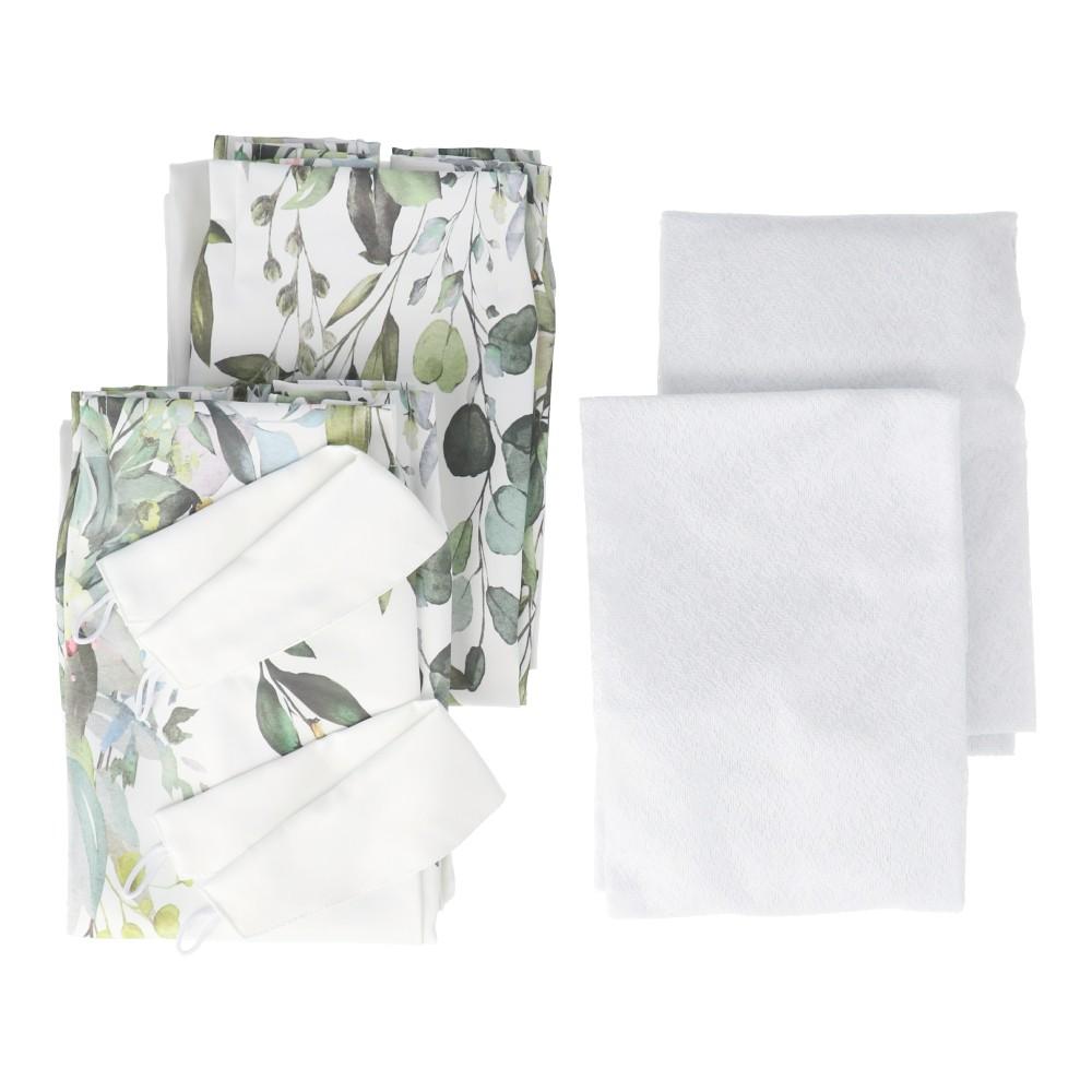 LIFELEX デザイン4枚組カーテン プランツ 約幅100×丈200cm レース丈約198cm ホワイト 丈198cm