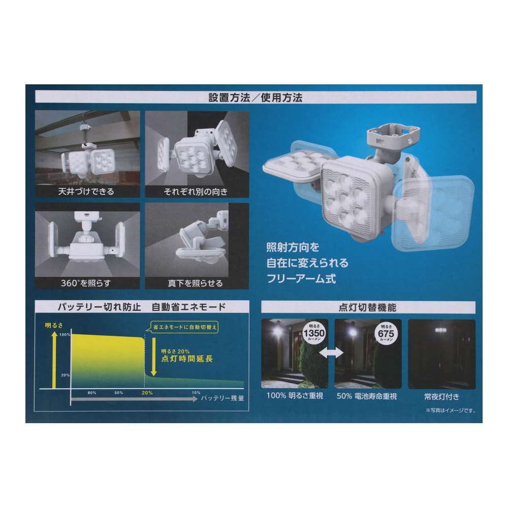 LIFELEX ＬＥＤセンサーライト　３灯タイプ　ソーラー式　５Ｗ