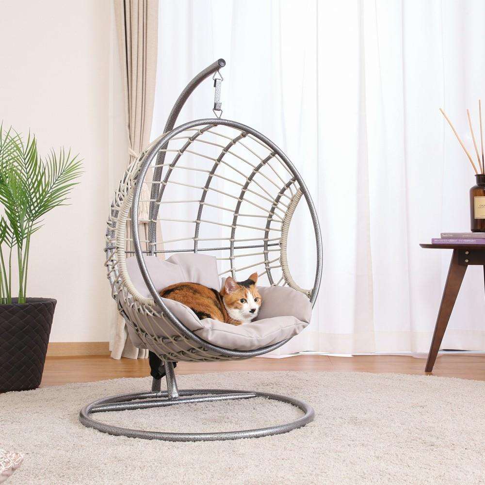不二貿易　ペット用ハンギングチェア　半円　ＧＹ　幅６０奥行６１．５高さ９２ｃｍ