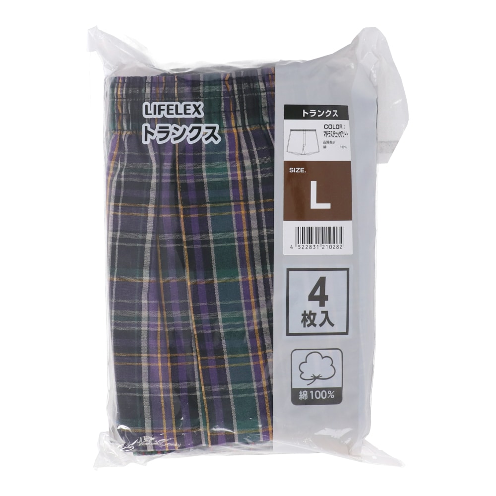 LIFELEX　トランクス　４Ｐ　マドラスチェックセット　Ｌ マドラスチェックセット　Ｌ