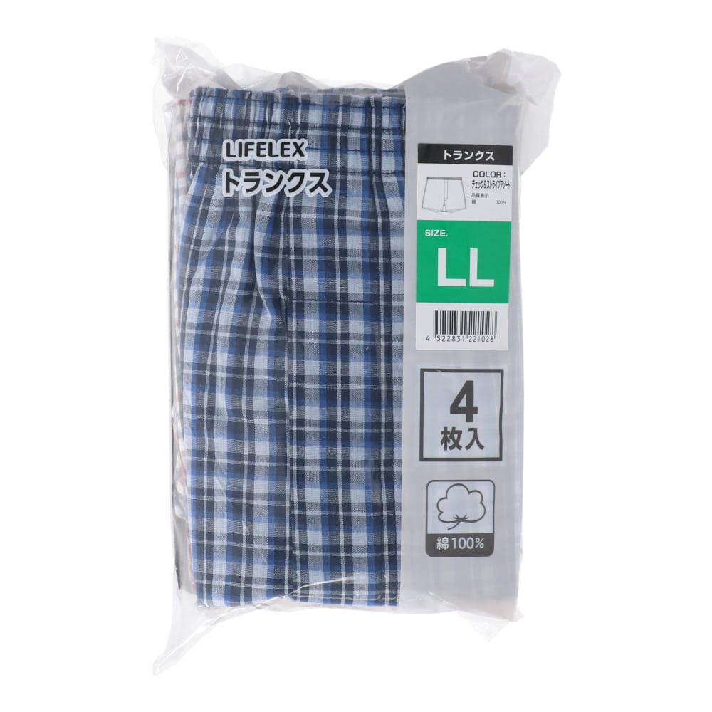 LIFELEX　トランクス　４Ｐ　チェック・ストライプアソート　ＬＬ チェック・ストライプアソート　ＬＬ