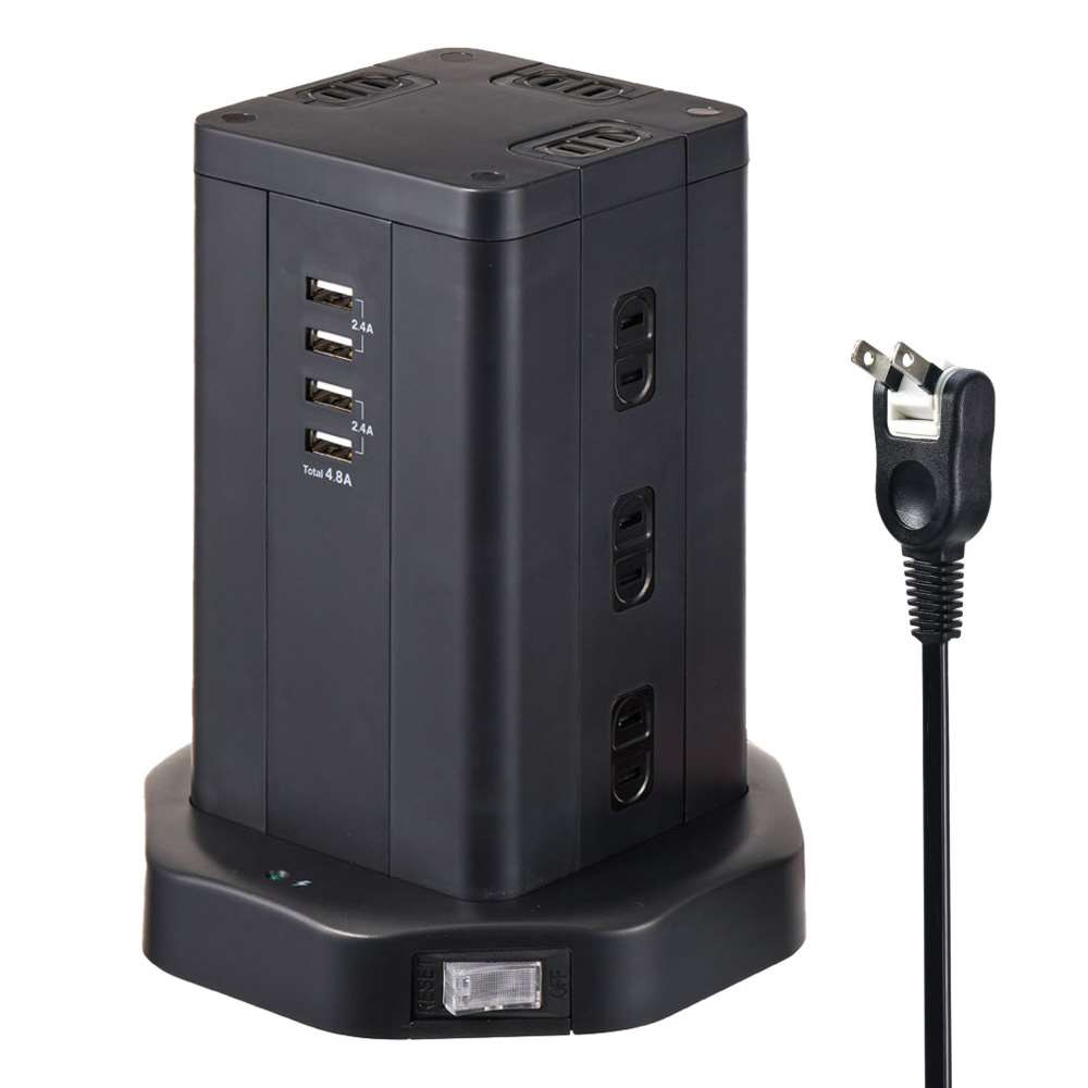 朝日電器　タワー型タップ１２Ｐ４ＵＳＢ　ＷＢＳ－ＴＷ１２０４ＵＳＢ（ＢＫ）