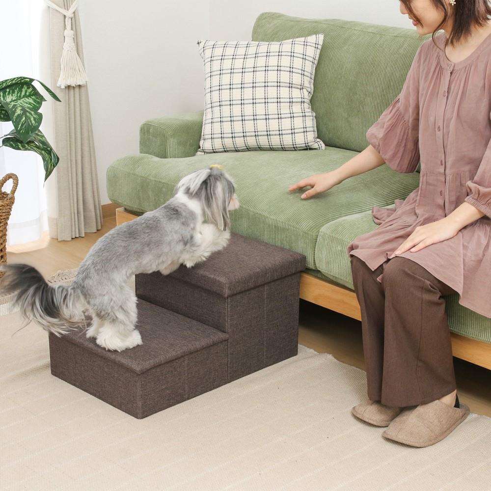 不二貿易　収納付きペットステップ　チャコール　幅５９奥行４０高さ３０ｃｍ チャコール