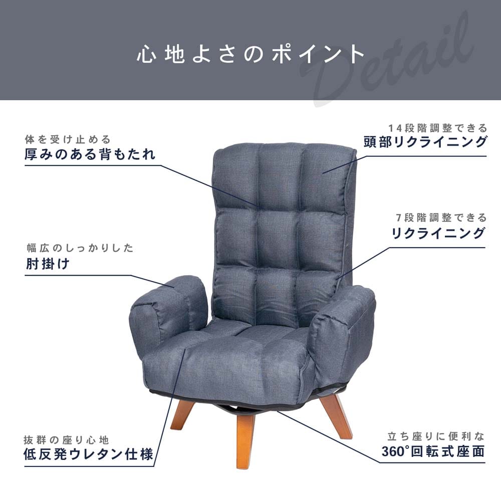 【アウトレット】LIFELEX 回転チェア　ネイビー　ＫＭＩ１８－０５２１ ネイビー