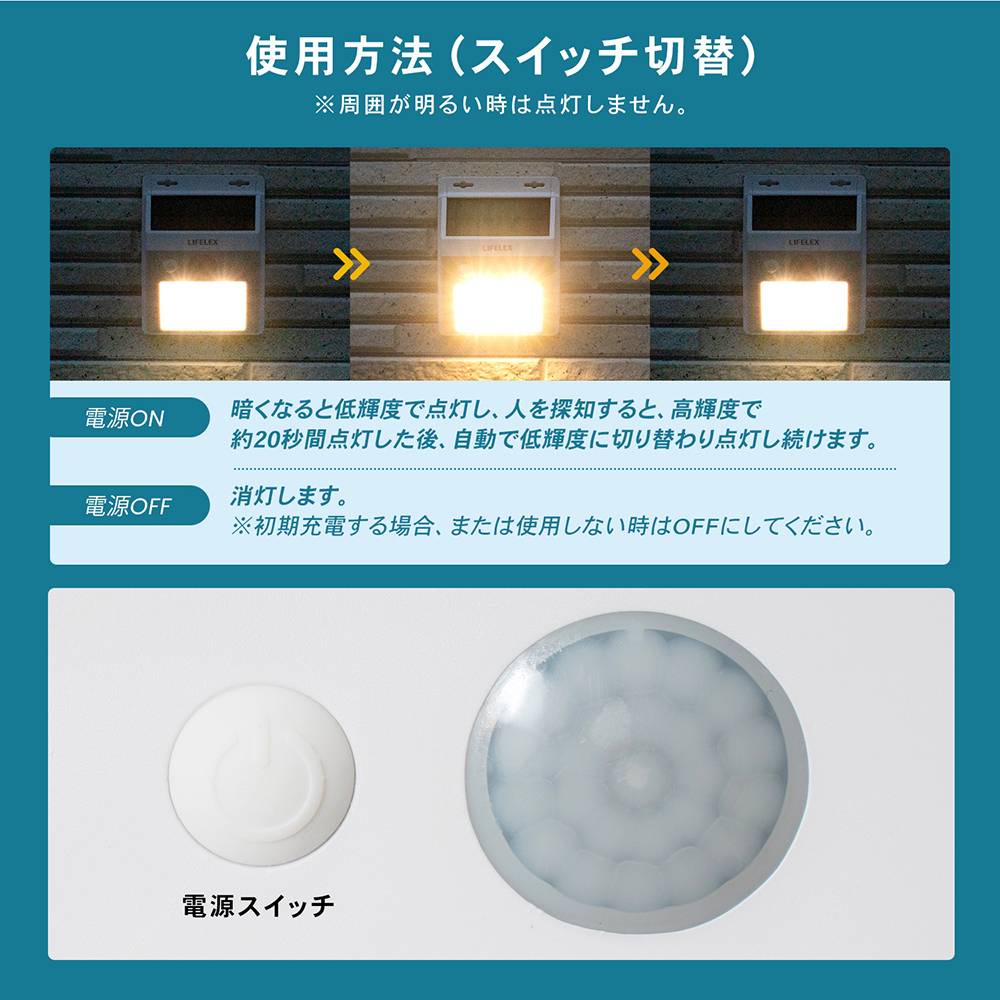 LIFELEX　マグネットで取り付けられるソーラーウォールライト　電球色　ホワイト　ＫＳＷＬ１０－３００３Ｌ 電球色 本体：ホワイト