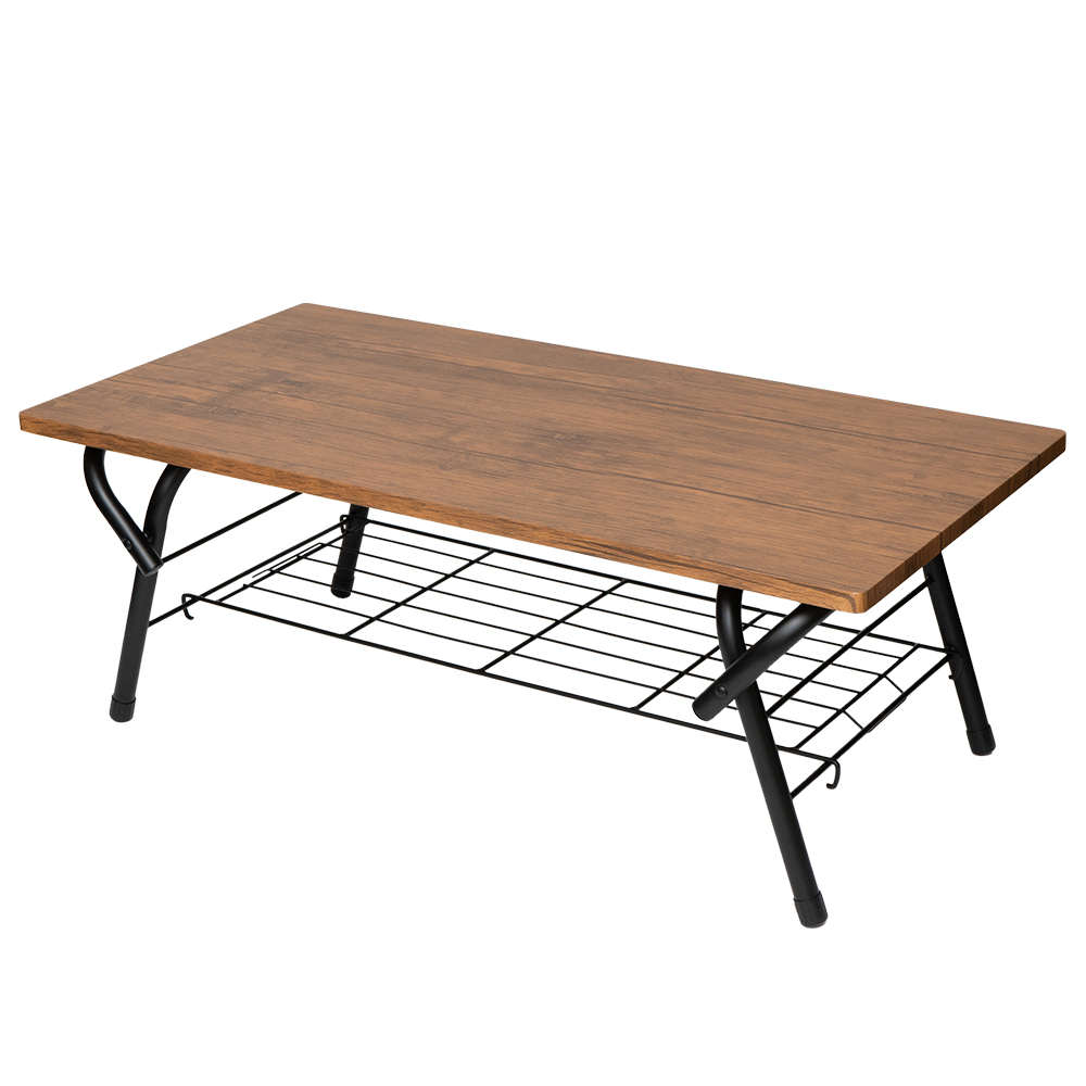 LIFELEX  アイアン棚付テーブル ブラック／ブラウン 約幅90Ｘ奥行45Ｘ高さ32cm 耐荷重：天板10kg、棚板3kg ブラック/ブラウン