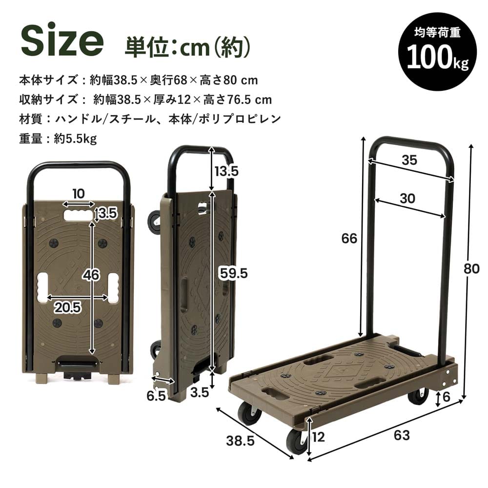 LIFELEX 自立できるブレーキ付きプラスチック台車　ＬＦＸ１０－７３０２