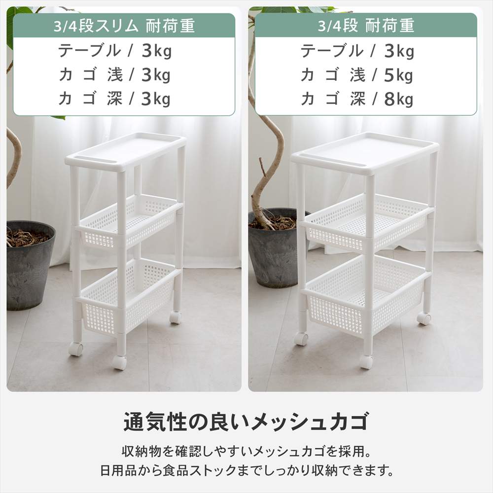 LIFELEX 取っ手付きワゴン スリム4段 スリム４段