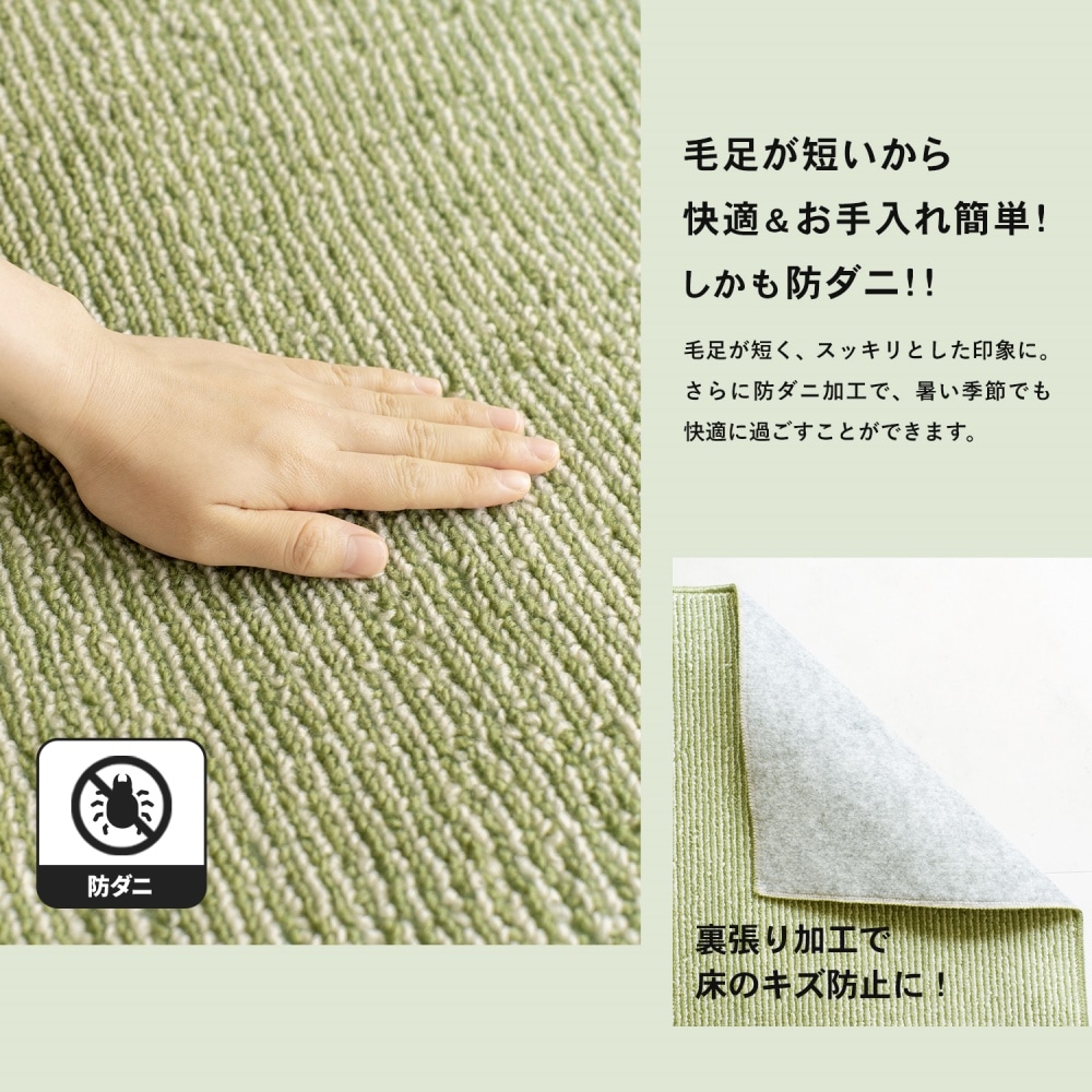 LIFELEX 防ダニカーペット　江戸間約６帖　グリーンストライプ グリーンストライプ 6帖