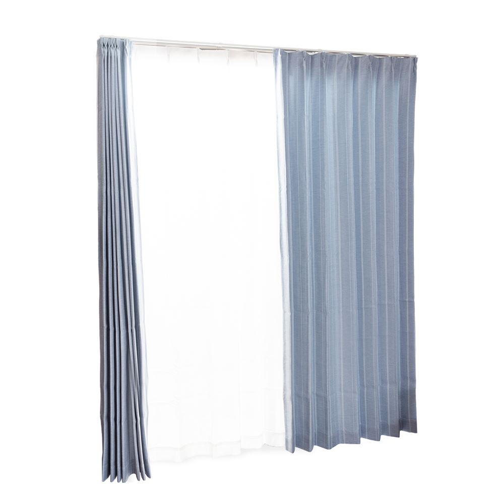 LIFELEX　遮光＋遮熱４枚組カーテン　約幅１００×丈１３５ｃｍ　レース丈約１３３ｃｍ　シャビーブルー 幅100×丈135cm