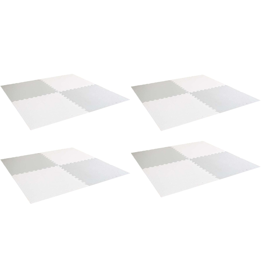LIFELEX 大判ジョイントマット4枚入 ふち付 約60×60×1cm グレージュ/ホワイト ×4セット グレージュ/ホワイト 60cm角 厚み1cm×16枚（約3畳）