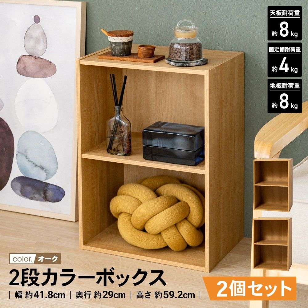 LIFELEX 2段カラーボックス オーク β ×2個セット オーク 2個セット販売