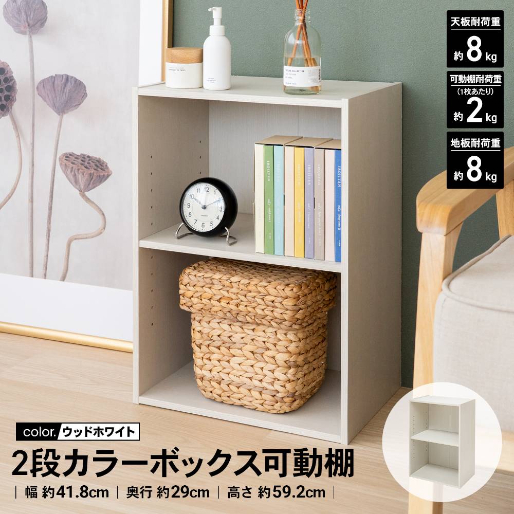 LIFELEX　２段カラーボックス　可動棚　ホワイト　β ホワイト 2段 可動棚