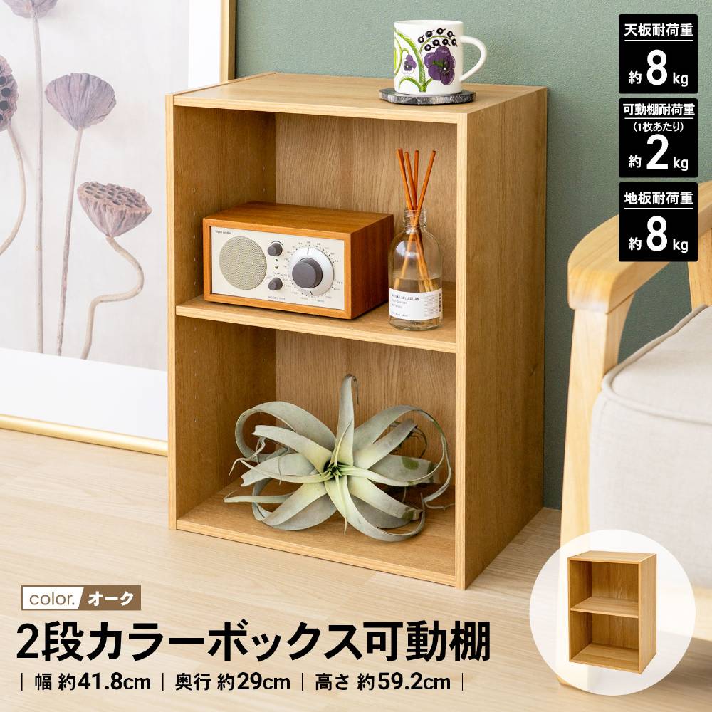 LIFELEX　２段カラーボックス　可動棚　オーク　β オーク 2段 可動棚
