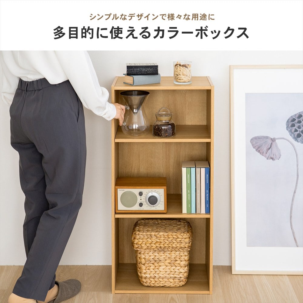 LIFELEX　３段カラーボックス　可動棚　オーク　β オーク 3段 可動棚