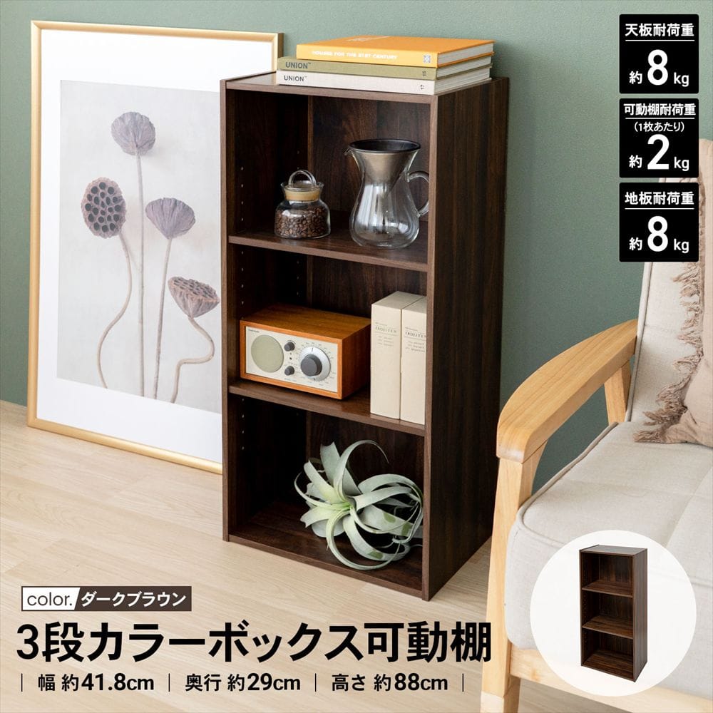 LIFELEX 3段カラーボックス 可動棚 ダークブラウン β ダークブラウン 3段 可動棚