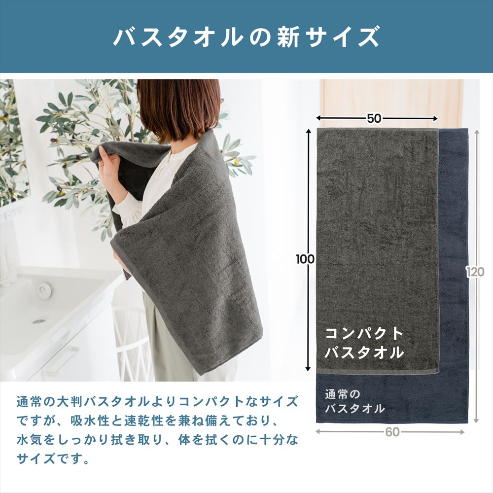LIFELEX 吸水速乾コンパクトバスタオル　（約）５０ｃｍ×１００ｃｍ　ダークグレー ダークグレー