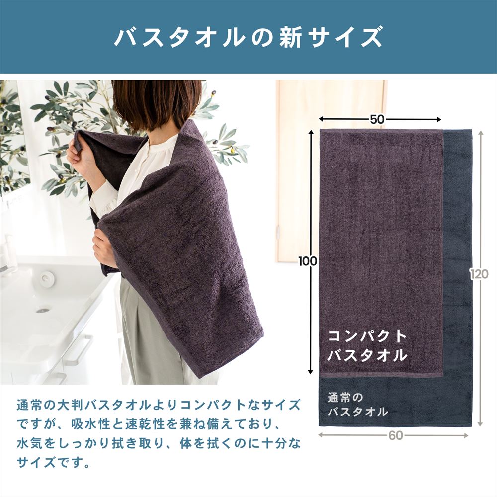 LIFELEX 吸水速乾コンパクトバスタオル　（約）５０ｃｍ×１００ｃｍ　パープル パープル