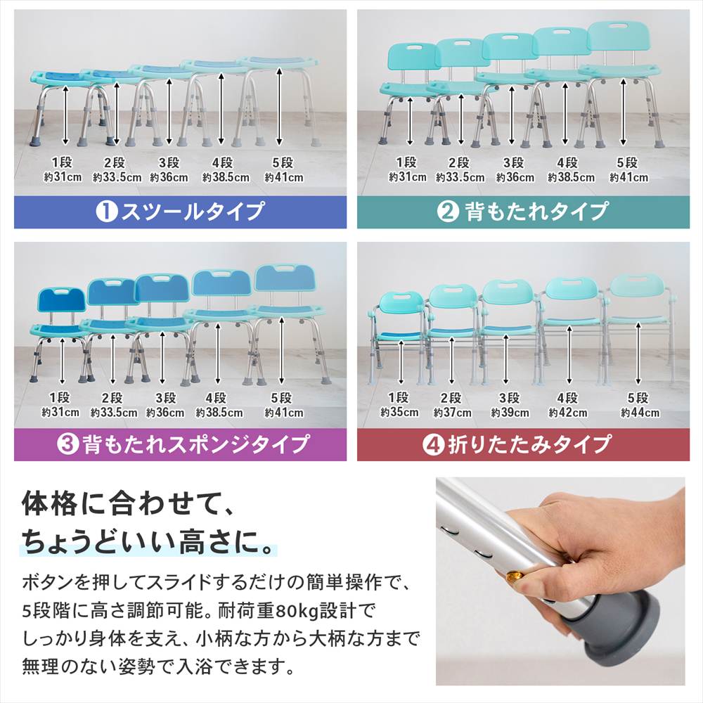 折りたたみ背もたれ付きシャワーチェア　ＦＪ－１０６０