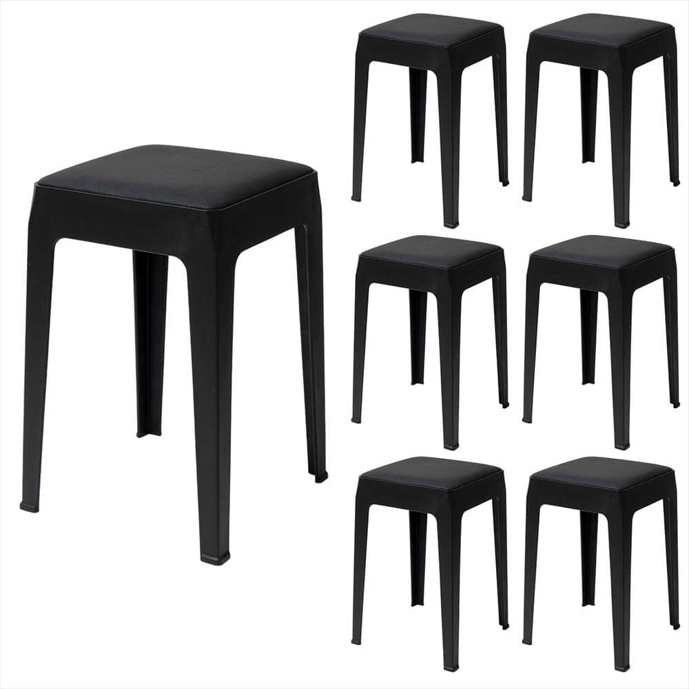 LIFELEX 積み重ね出来るクッションスツール BK 3333-46　×6個セット ブラック 6個セット