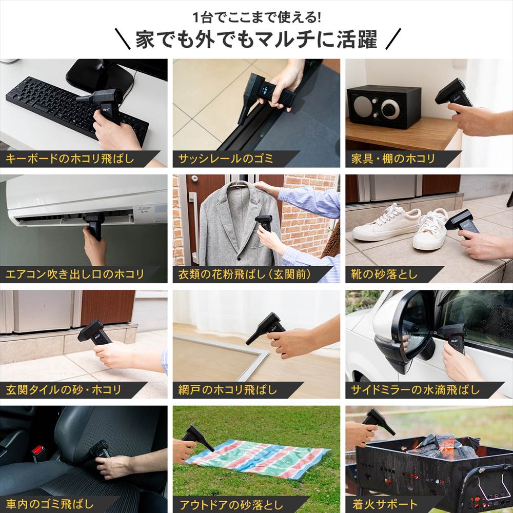 PROACT 電動エアダスター ハンディターボファン 軽量 Type-C充電式 ブラシレスモーター 風量3段階調節 ロングノズル付 小型ブロワー