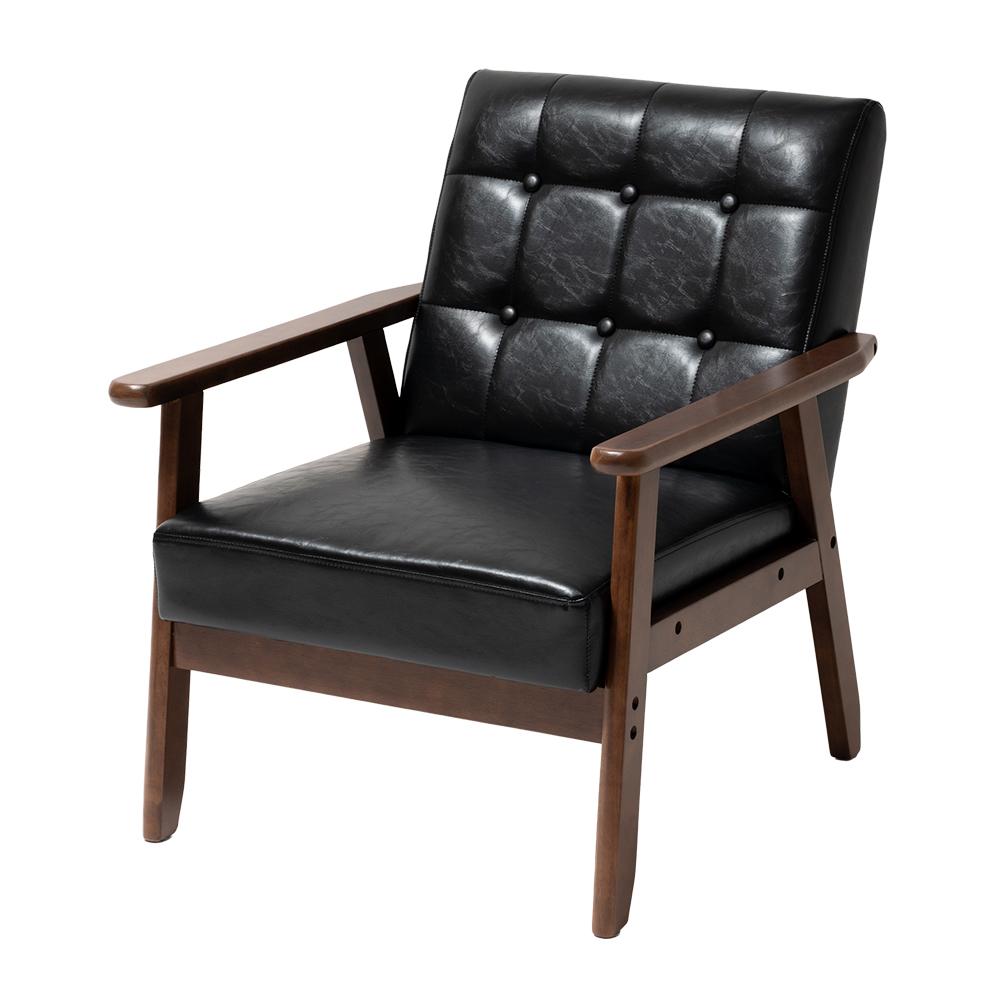 LIFELEX　レザー調木肘ソファＳ　トゥルビネ　ＢＫ／ＢＲ６５７５ S