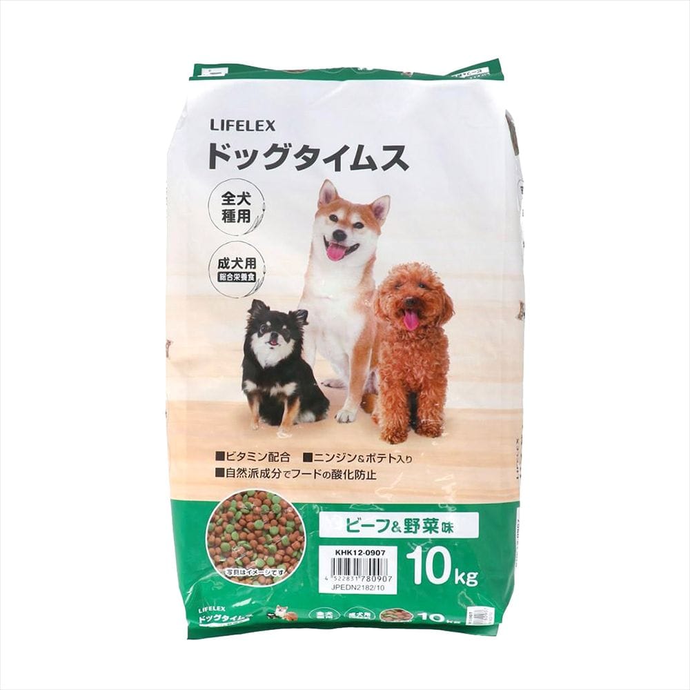 LIFELEX ドッグフード ドッグタイムス 10kg 全犬種 成犬用総合栄養食 ドライフード ビーフ＆野菜味 大容量 コスパ ビーフ＆野菜味　全犬種用