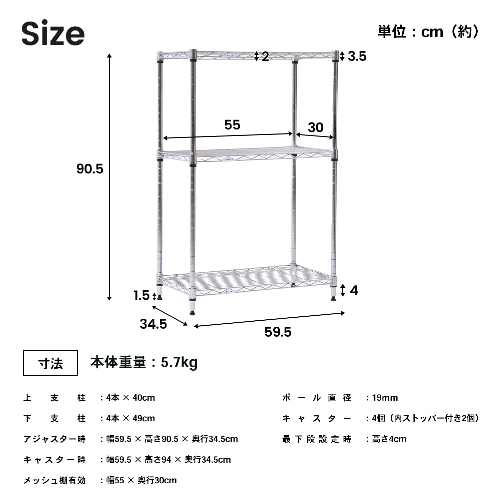 システムラックα3段60W 6035-95 可動棚 ×2個セット 3段・2個セット