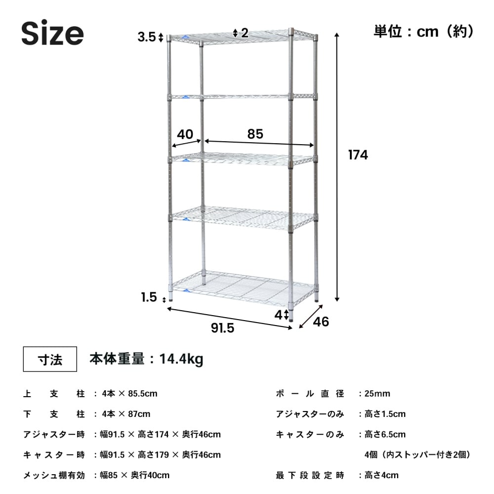 システムラックα５段９０Ｗ　９０４５－１７８　可動棚 幅90ｃｍ５段