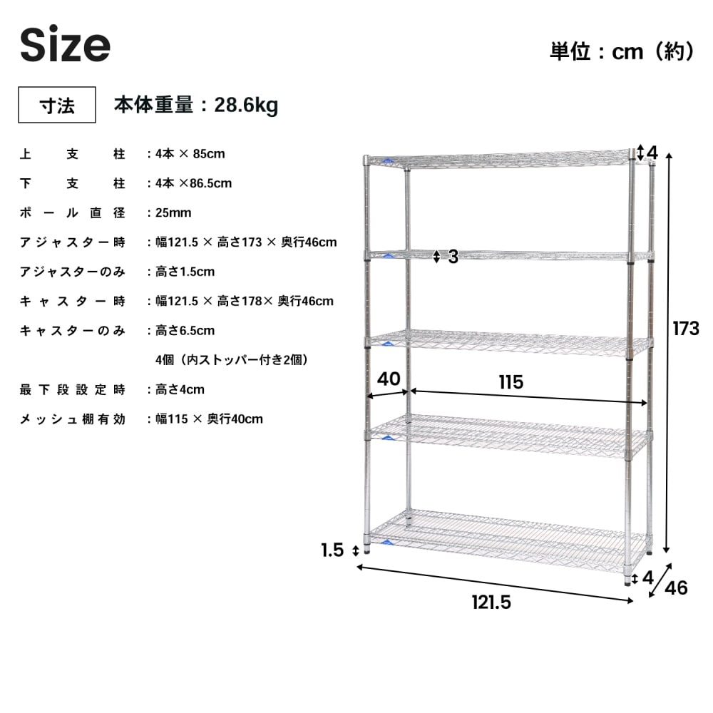 パワーラックα５段Ｌ  １２０Ｗ　１２４５－１７８ ５段Ｌサイズ