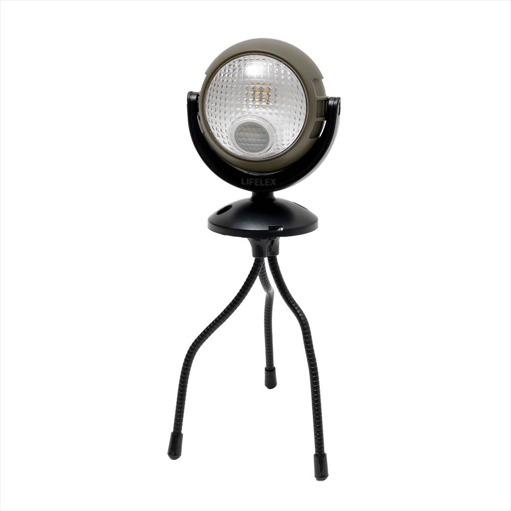 LIFELEX  三本の脚で取り付けられる乾電池式センサーライト　カーキ　ＫＳＬ１０－０４２２