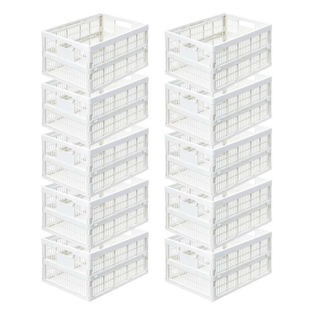 【まとめてお得】LIFELEX　折りたたみコンテナＭ　ホワイト　×１０個セット 10個セット【まとめてお得】