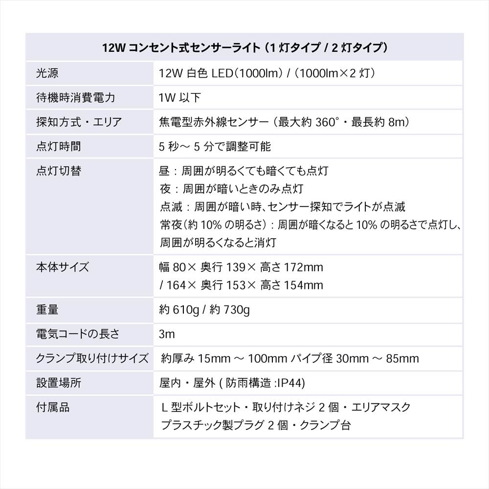 LIFELEX １２Ｗコンセント式センサーライト２灯タイプ　ＬＳＬ１０－１６７０　ＡＣ ２灯タイプ