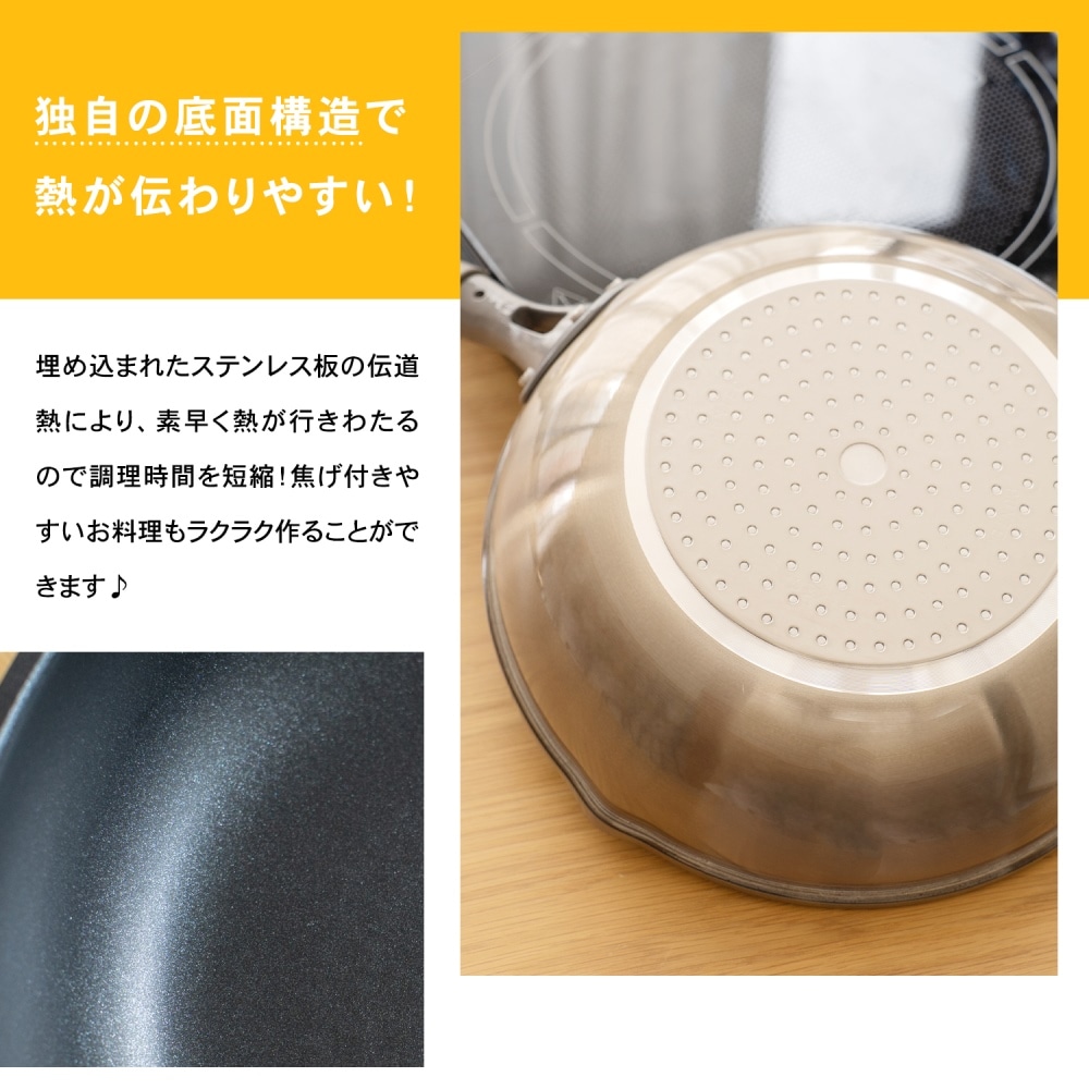 LIFELEX 圧縮フッ素コートこびりつきにくいフライパン 24cm深型 KHK05-4473 直火/ＩＨ対応 日本製 フライパン 24cm深型