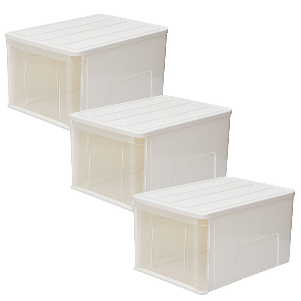 LIFELEX 引出収納ケース 55L ホワイト 約幅40×奥行55×高さ30cm クローゼット用 ×3個セット 55L ×3個