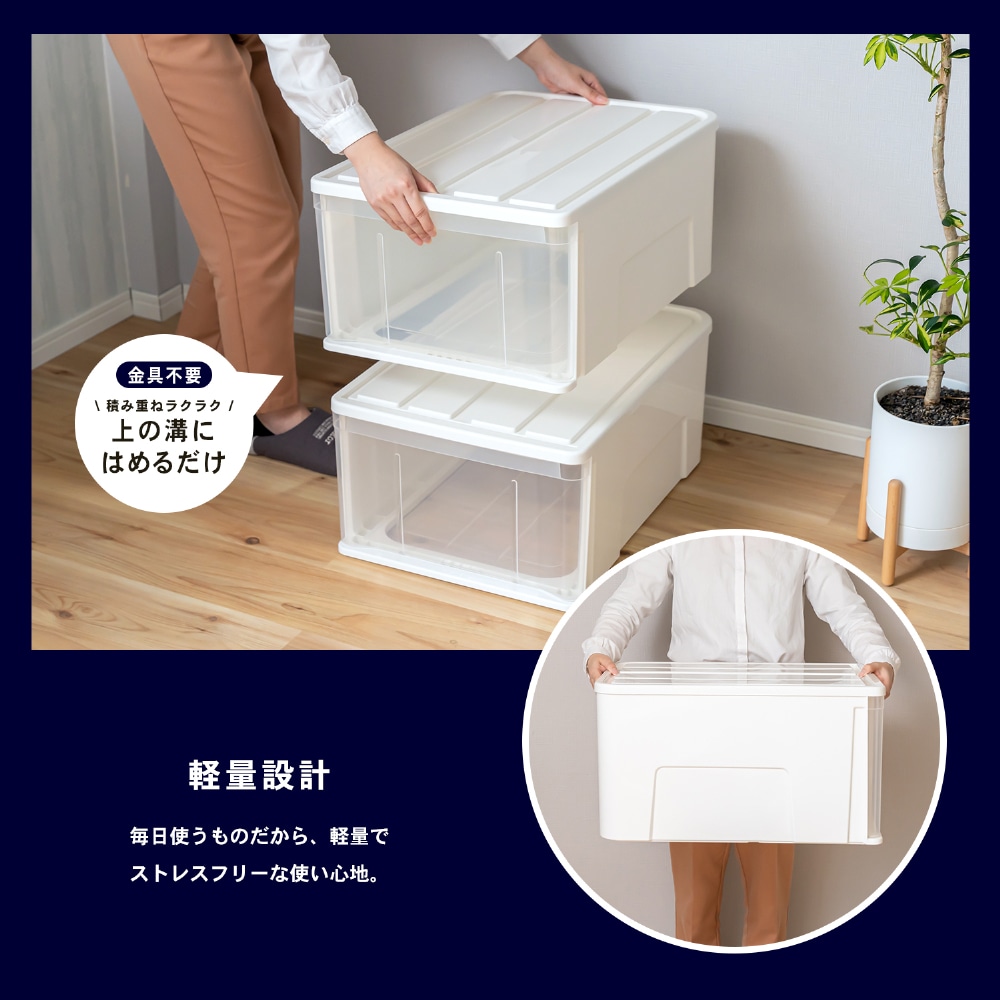 LIFELEX 引出収納ケース 55L ホワイト 約幅40×奥行55×高さ30cm クローゼット用 ×3個セット 55L ×3個