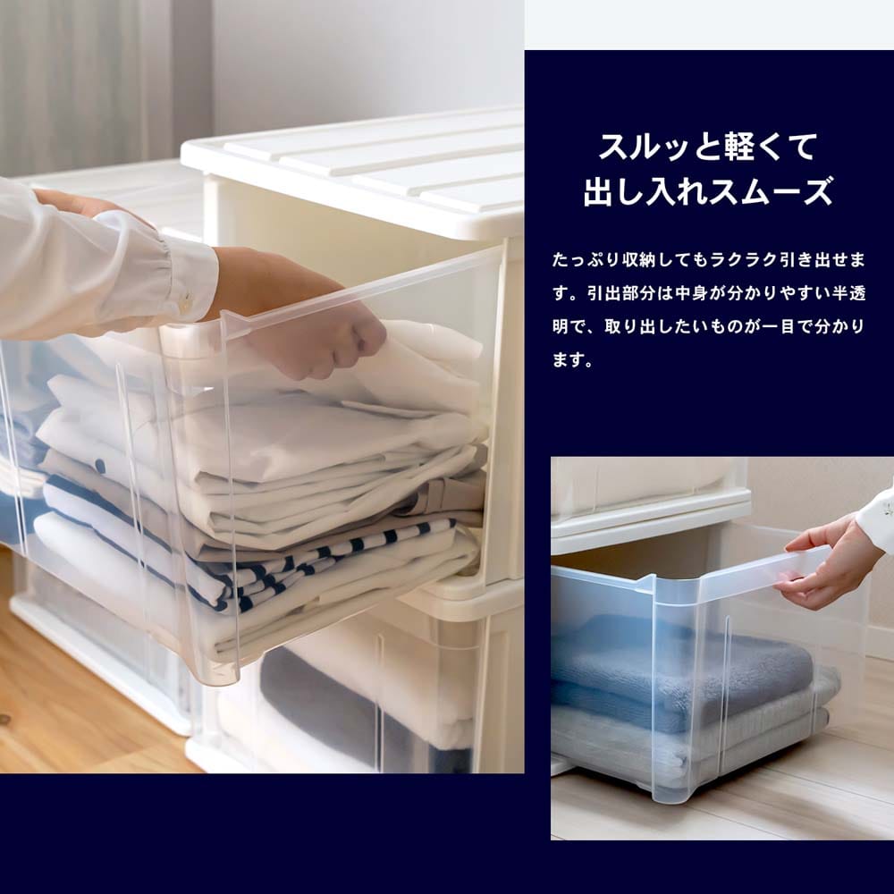LIFELEX 引出収納ケース 55Ｌ ホワイト 約幅40Ｘ奥行55Ｘ高さ30cm クローゼット用　×３個セット 55Ｌ ホワイト 約幅40Ｘ奥行55Ｘ高さ30cm クローゼット用　3個セット