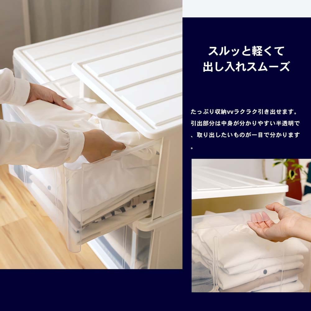 LIFELEX 引出収納ケース 74Ｌ ホワイト 約幅39Ｘ奥行74Ｘ高さ30cm 押入用　×３個セット 74Ｌ ホワイト 約幅39Ｘ奥行74Ｘ高さ30cm 押入用　3個セット