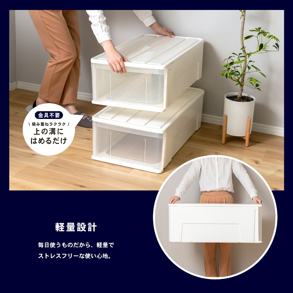 LIFELEX 引出収納ケース ワイド74L ホワイト 約幅44×奥行74×高さ30cm 押入用 ×3個セット ワイド74L ×3個