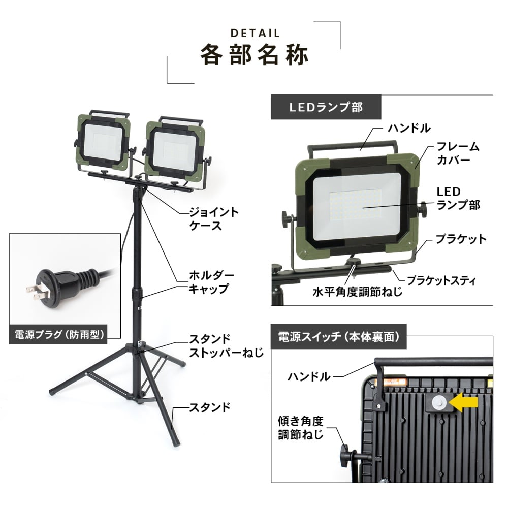 PROACT ＬＥＤワークライト６０Ｗ×２灯　ＷＬＴ－０６０ＬＷＫＮ ６０Ｗ