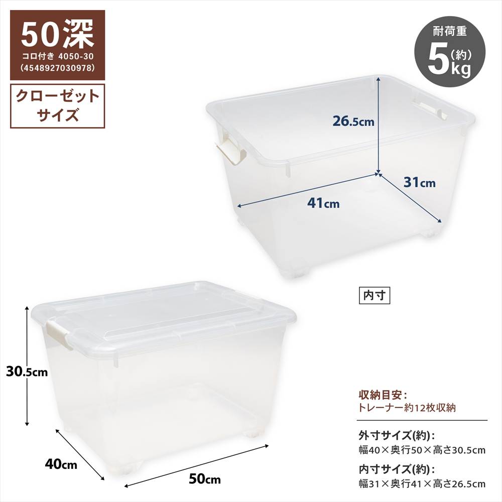 LIFELEX 衣装ケース 収納ボックス 押入れ クローゼット 衣類収納 フタ式 深型 コロ付き 奥行50cm 4050-30 奥行50cm深型