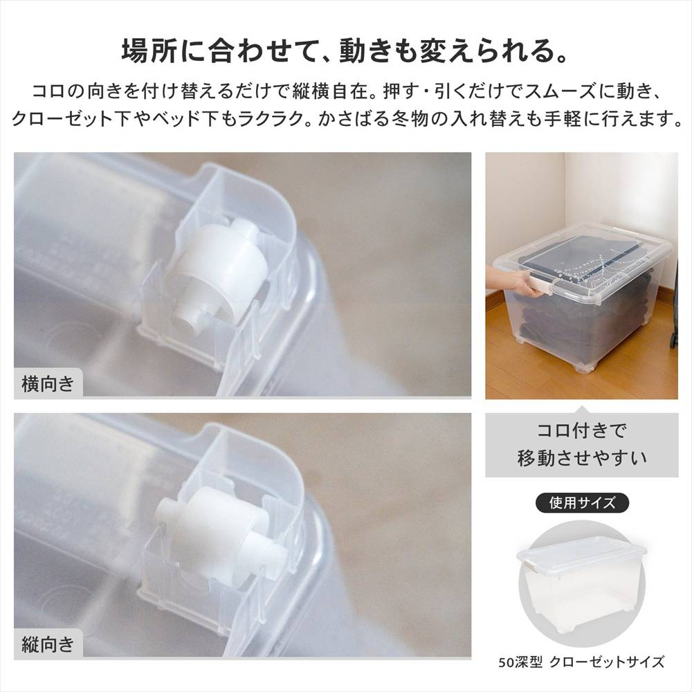 LIFELEX 衣装ケース 収納ボックス 押入れ収納 フタ式 浅型 コロ付き 奥行75cm 4075-18 奥行75cm浅型