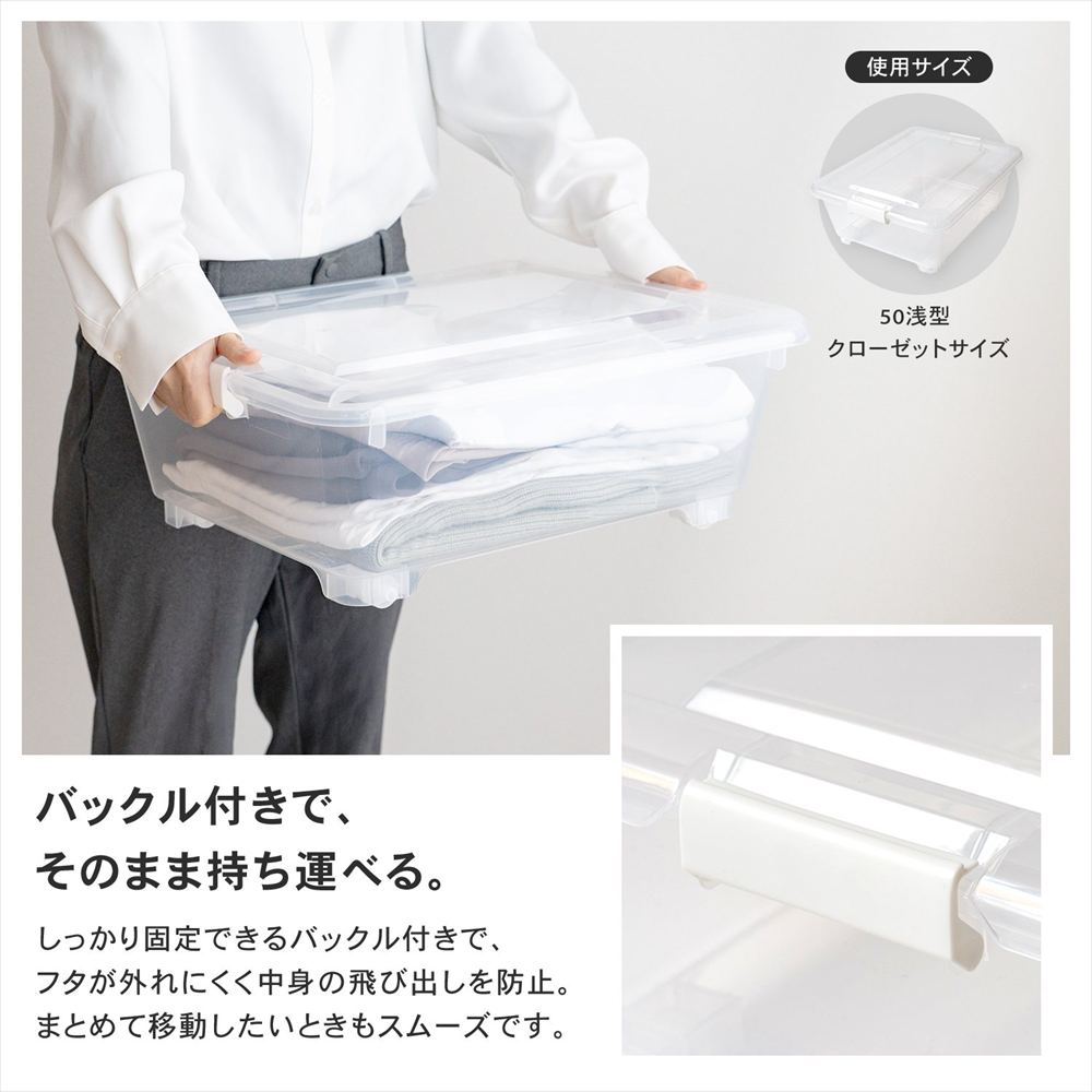 LIFELEX 衣装ケース 収納ボックス 押入れ収納 フタ式 浅型 コロ付き 奥行75cm 4075-18 奥行75cm浅型