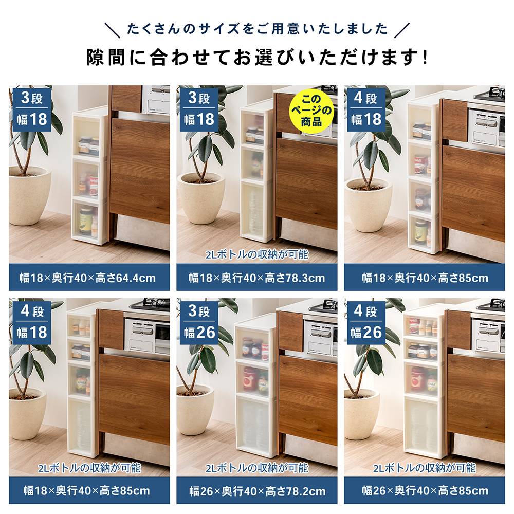 LIFELEX　隙間ストッカー３段　セラルスリムＣ　深幅１８ｃｍ ３段　スリム　深幅１８ｃｍ