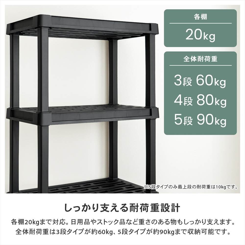 LIFELEX 収納棚 プラスチックラック 4段 ワイド オープンラック フック掛け対応 ブラック ポリプロピレン KPR-9447 4段 W914