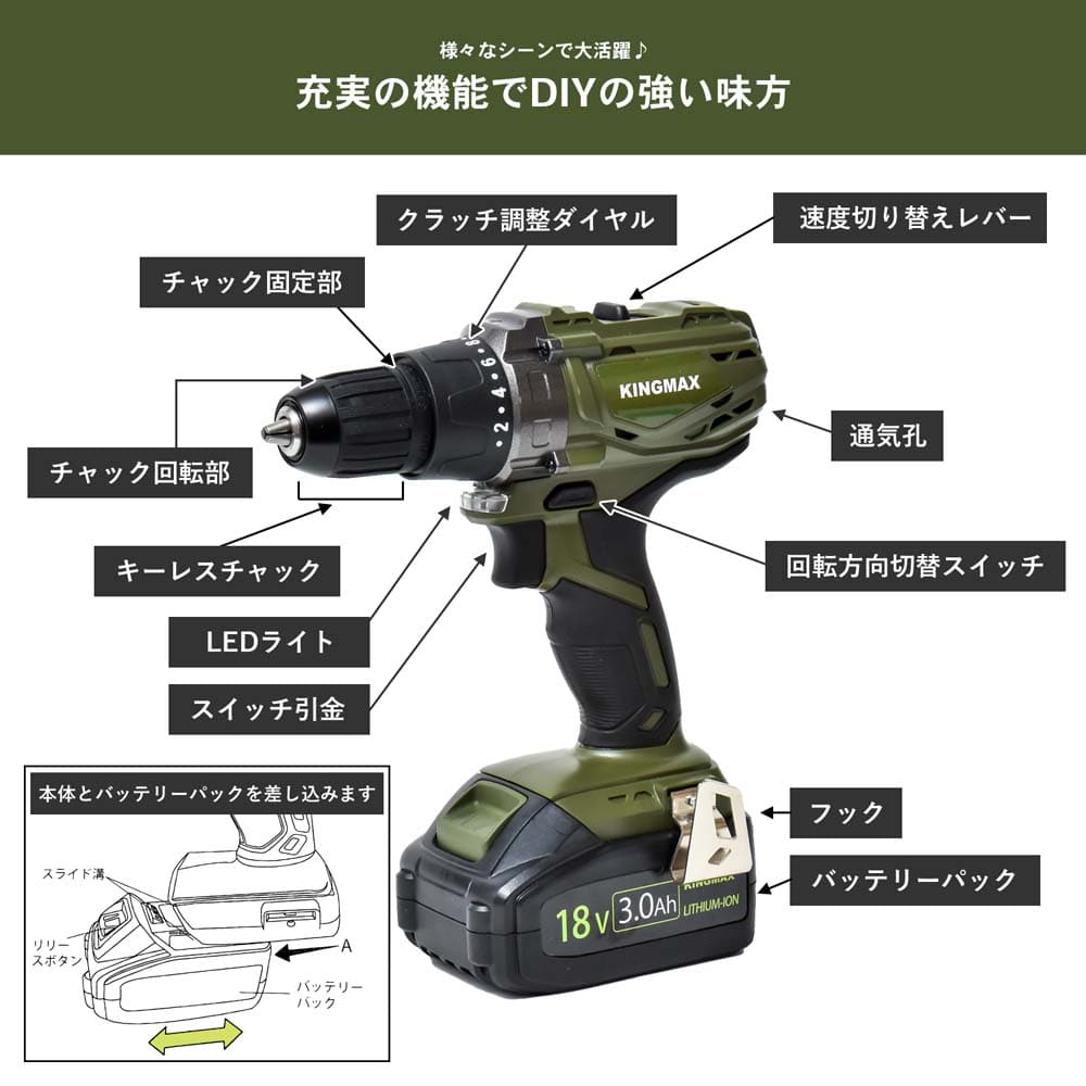 １８Ｖ充電ドリル ドライバー　ＫＭＣＤ－１８３０ ドリル ドライバー