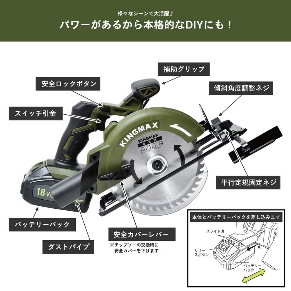 １８Ｖ充電式丸鋸　１６５ｍｍ　ＫＭＣＳ－１８３０ 丸鋸